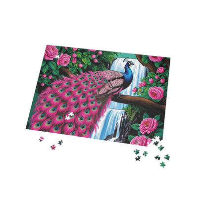 Beautiful Peacock Waterfall Puzzle - 1000-Piece Colorful Art Decor