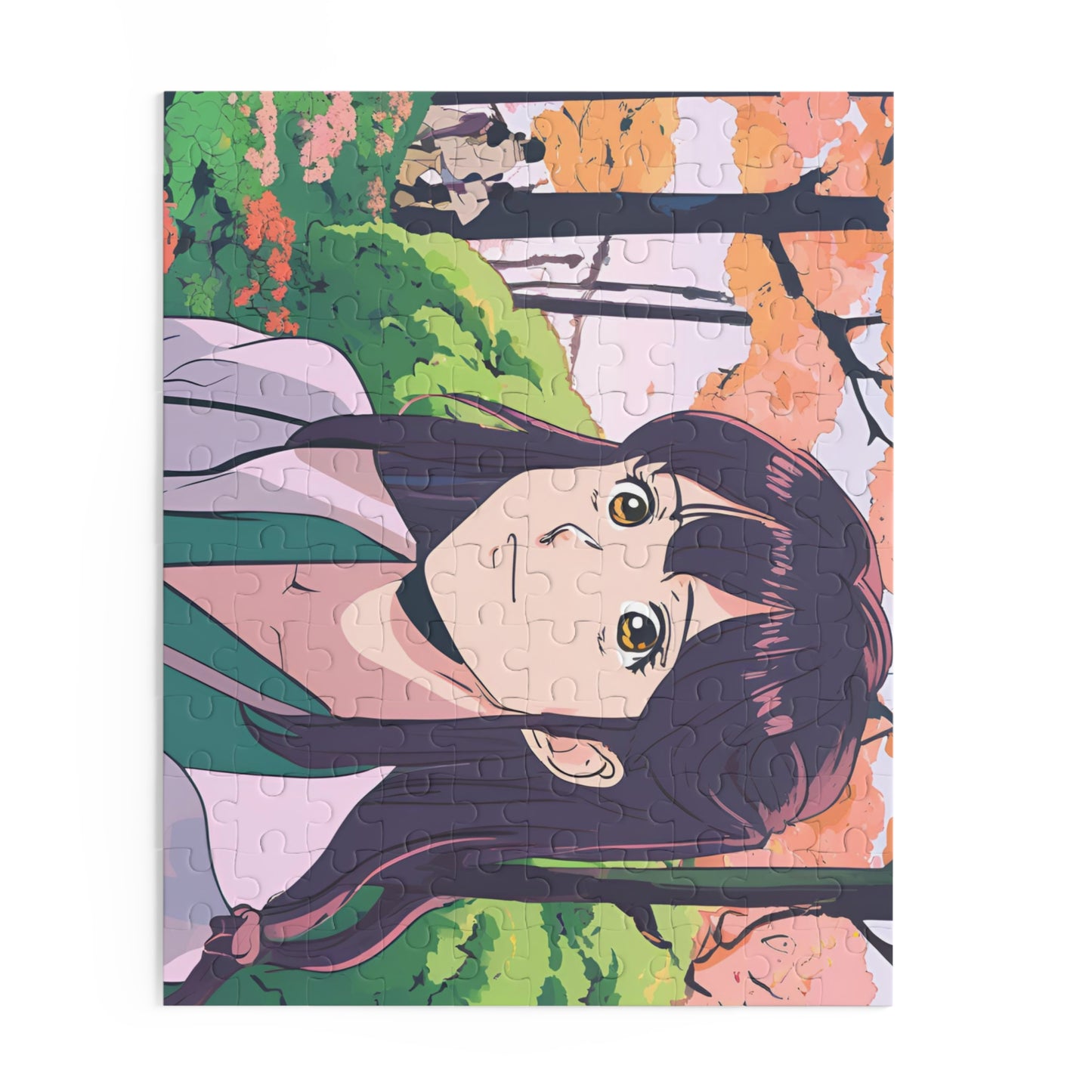 "Serenity in Bloom" Anime Girl Jigsaw Puzzle – 120, 252, & 500 Pieces | Springtime Garden Scene | Aesthetic Anime Art Puzzle for All Ages