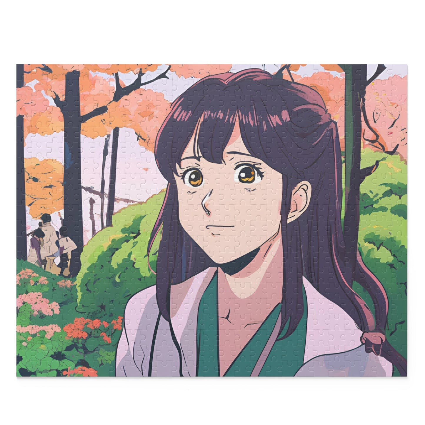 "Serenity in Bloom" Anime Girl Jigsaw Puzzle – 120, 252, & 500 Pieces | Springtime Garden Scene | Aesthetic Anime Art Puzzle for All Ages