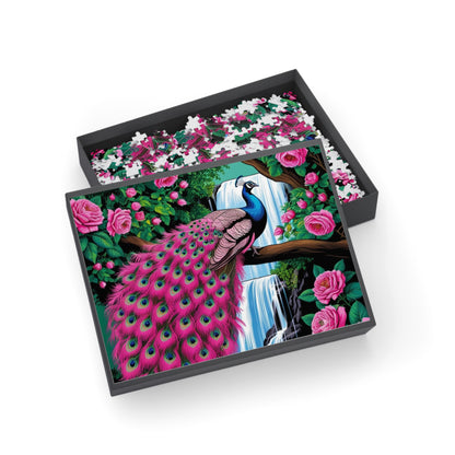Beautiful Peacock Waterfall Puzzle - 1000-Piece Colorful Art Decor